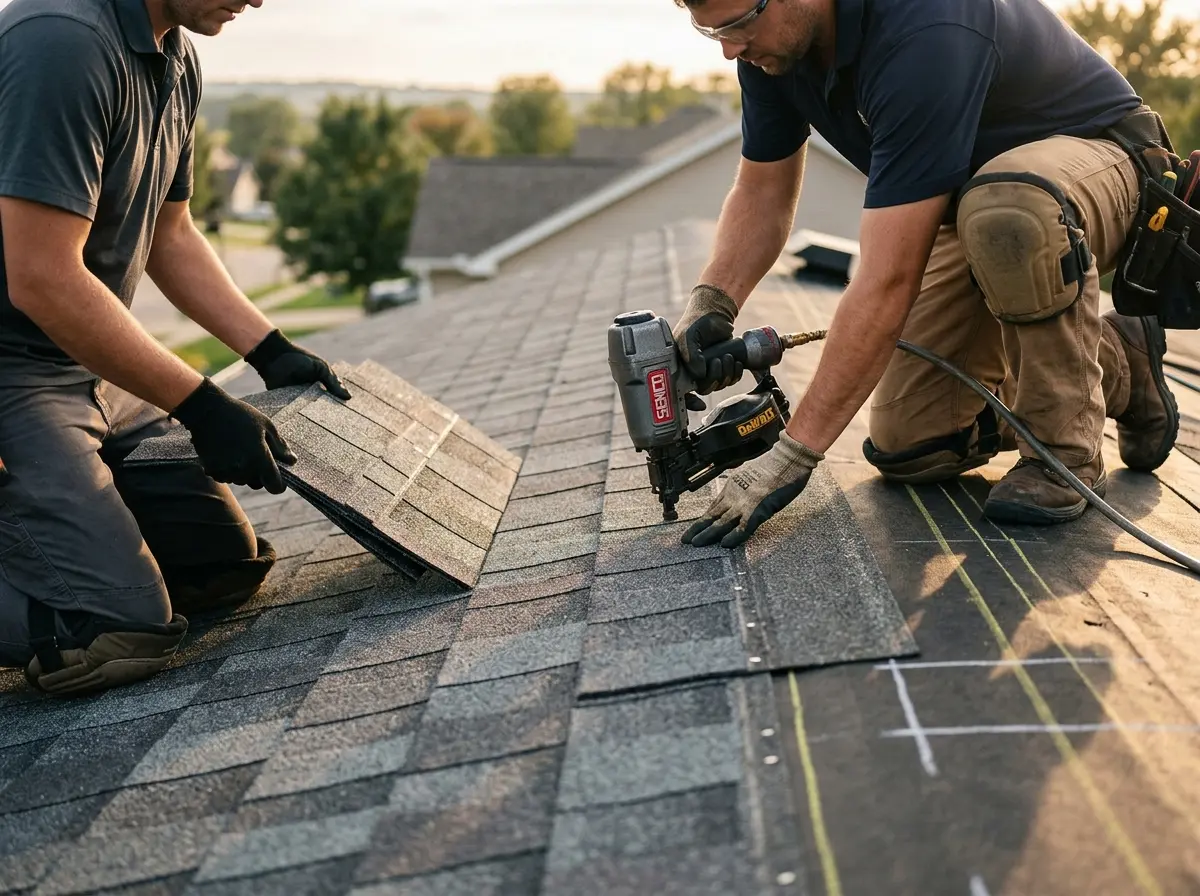 Professional roofer working on a residential roof in Coventry